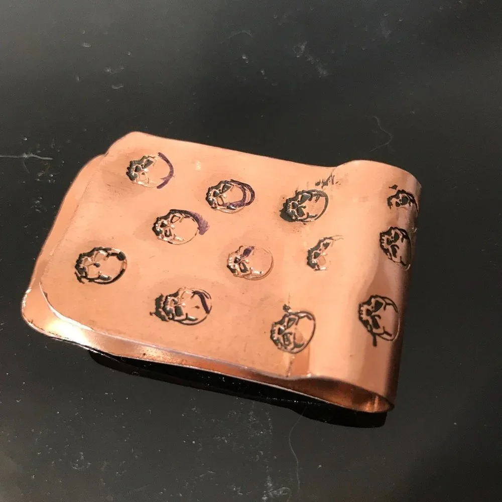 Rustic Skull Solid Copper Money Clip Artisan Handmade Stamped Biker Unisex Gift